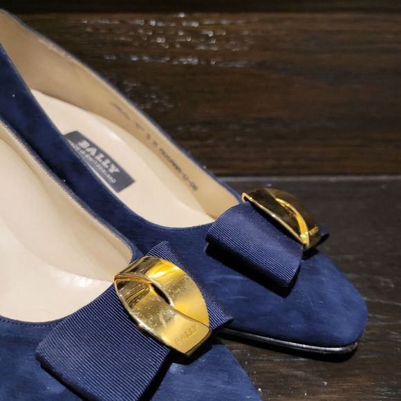 Vintage Bally Navy Blue Leather Heels Shoes Size: 5M - Picture 4 of 12